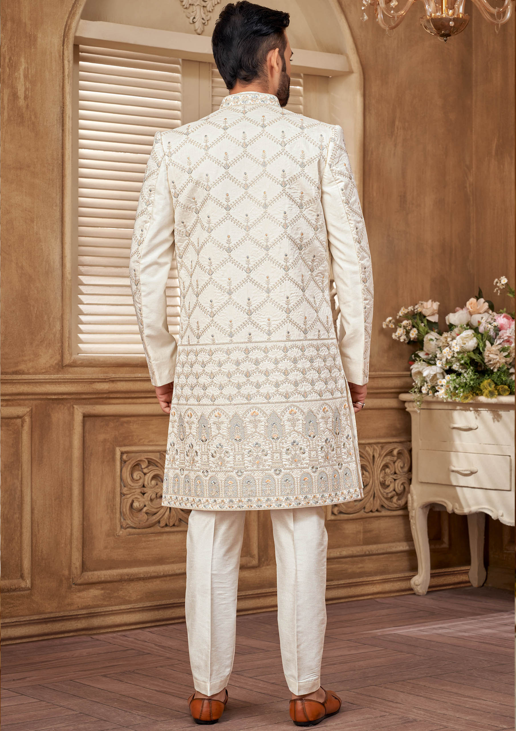 Elegant Indo-Western Men's Kurta Set with Gold Embroidery